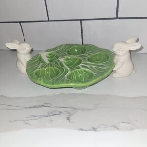 Target Green Leaf Platter with Cream Bunny Holders